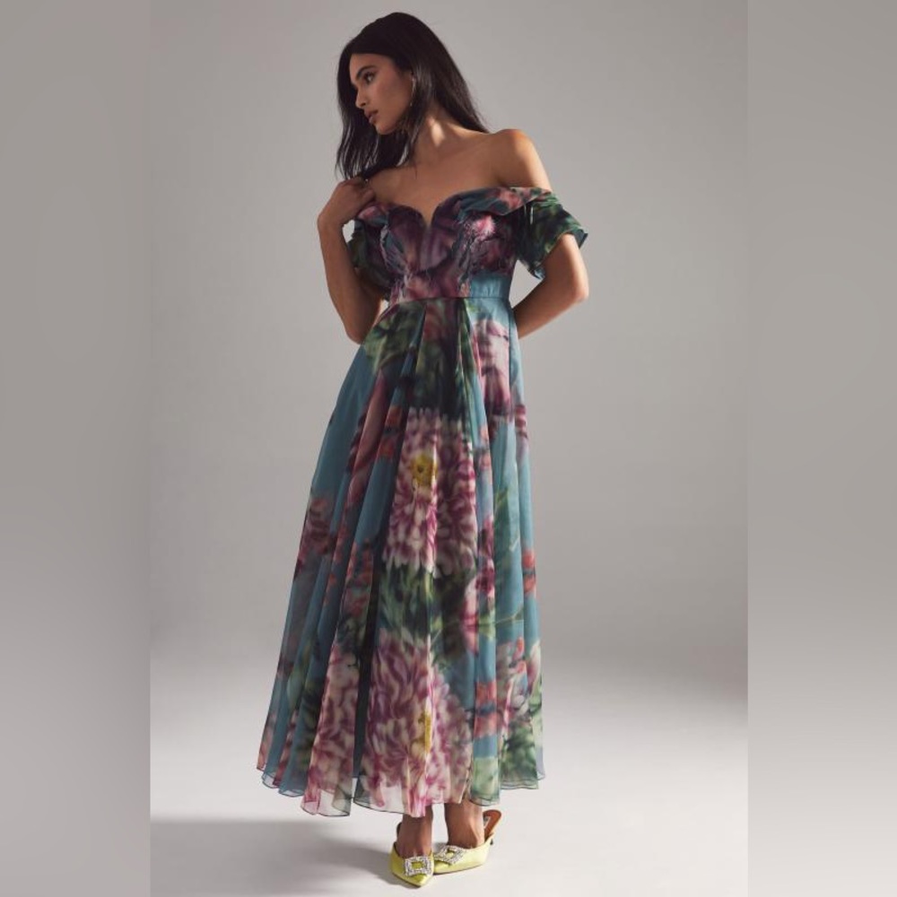 GEISHA DESIGNS Off-The-Shoulder Floral Appliqué Dress